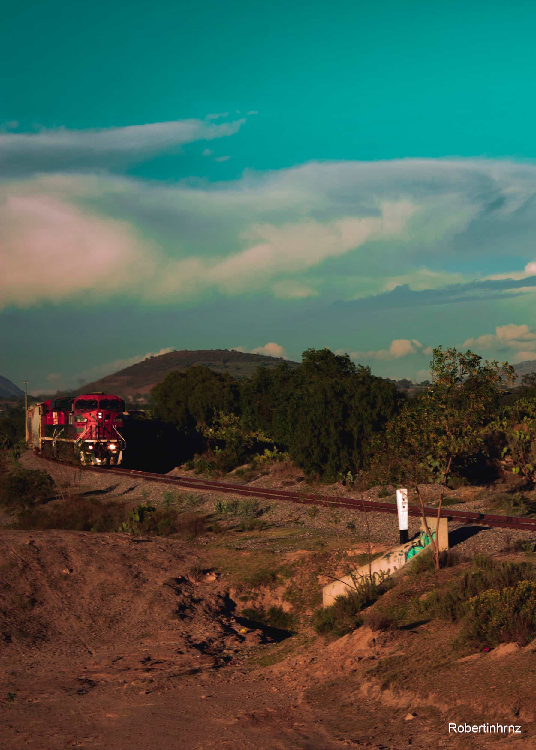 Ferrocarril atravesando campos en el Estado de México.